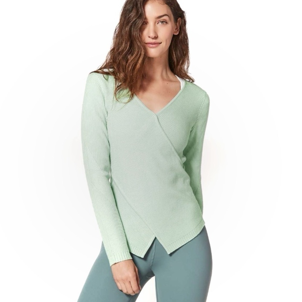 Lululemon Wrap It Back Sweater Sz 8 Sea Breeze Green Ribbed Knit Athleisure